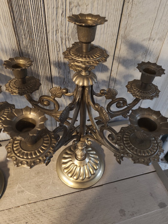 Image 1 of Chandelier italien vintage à 6 bras en laiton massif, lourd