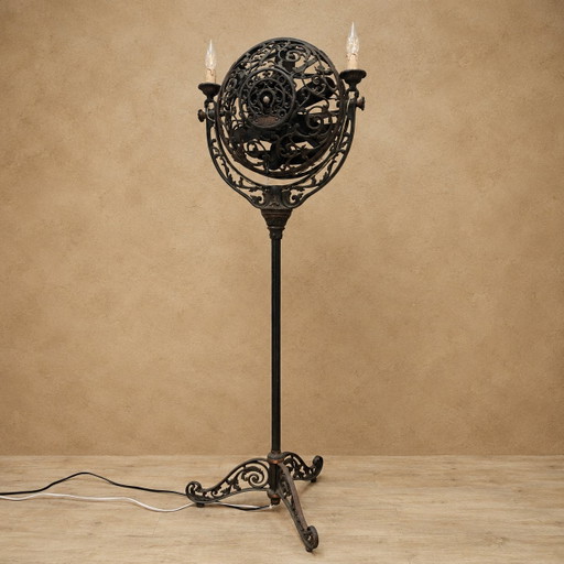 Lampada da terra antica americana in stile Art Nouveau con ventilatore "Luminaire" Cincinnati Victor Co