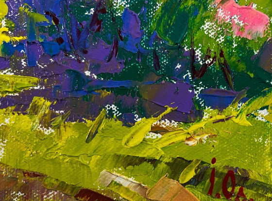 Image 1 of Original Oil Painting Day Village Landscape Spring breathes memories