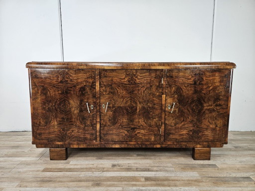 Art Deco notenhouten dressoir met drie deuren, jaren 40