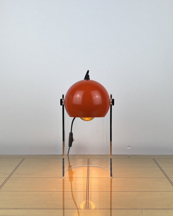 Image 1 of Vintage Eyeball Lamp 1970s Space Age Sputnik design 70s Orange Spot Light with Acrylic Stand Mid Century Modern Industrial