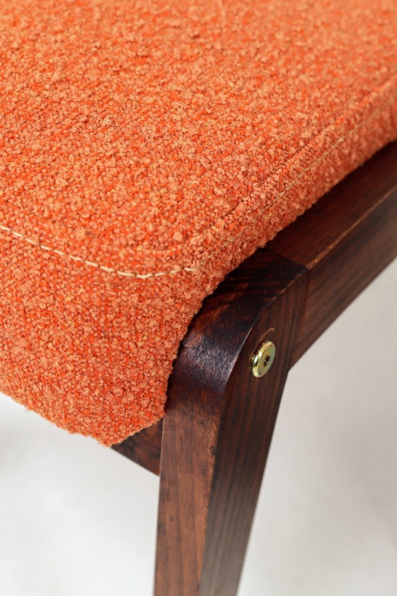 Image 1 of Vintage armchair and footrest set terracotta orange bouclé  