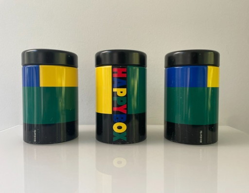 Set van 3 vintage retro Brabantia voorraadpotten – Memphis style jaren 80