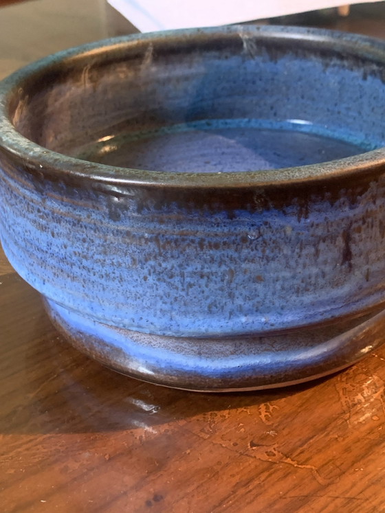 Rare Coupe Pique-Fleurs Ikebana, Grès Émaillé Réactif, Poterie Ludovic Dangon (Salins-les-Bains), Vases (photo 4 sur 15)
