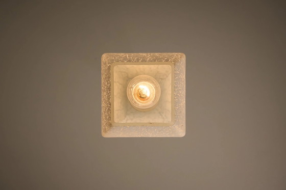Ovoid Glass Pendant with Crackle Frosted Pattern, Europe, 1960s, Ceiling lights, Textile, White (photo 9 of 9)