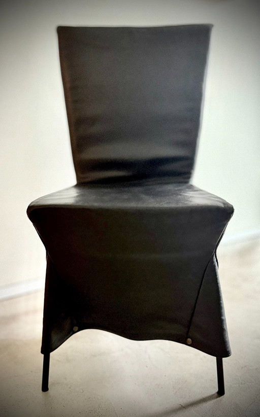 6 Esszimmerstühle aus schwarzem Leder (G. van den Berg)