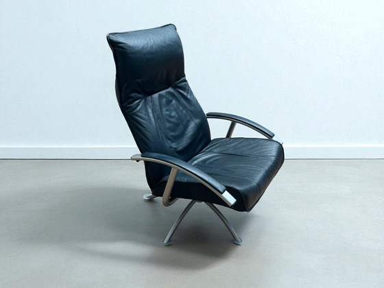 Image 1 of Kebe Design-Sessel - blaues Leder, 1980er Jahre