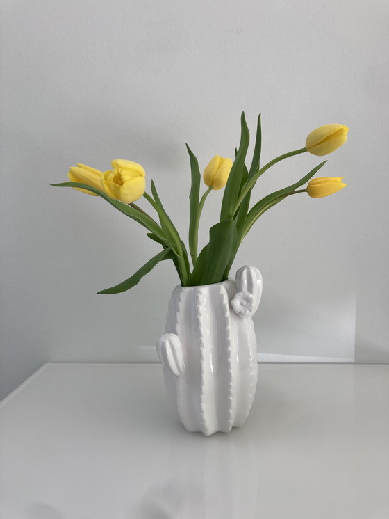 Image 1 of Vaso di cactus in ceramica bianca