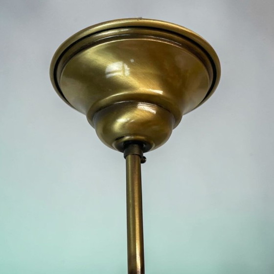 Image 1 of Portuguese regency-inspired frosted glass pendant with ornate brass crown