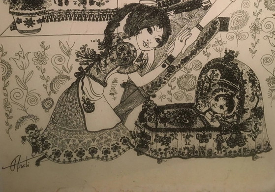 Illustration/signierter Papierdruck, gerahmt, 60er/70er Jahre – Gemälde & Zeichnungen, Paper, Vintage (photo 7 of 10)