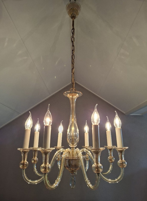 Vintage Italian Murano 8-Arm Chandelier - Crystal. – Copper (photo 4 of 17)