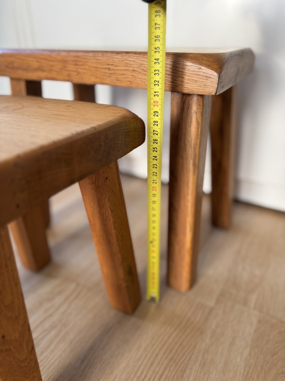 Image 1 of Vintage Brutalist Solid Oak Nesting Side Tables 70s