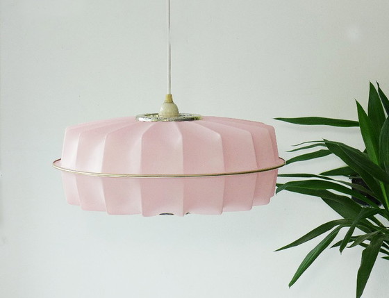 Image 1 of Rare vintage hanging lamp 60s 70s space age lamp pink Lars Schiøleri Hoyrup