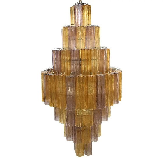 Image 1 of Lustre moderne italien en verre ambré et violet, inspiré des malles.