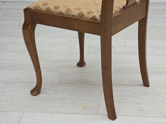 Image 1 of 1930s, set of 6 Danish vintage chairs, furniture velour, oak wood, reupholstered.