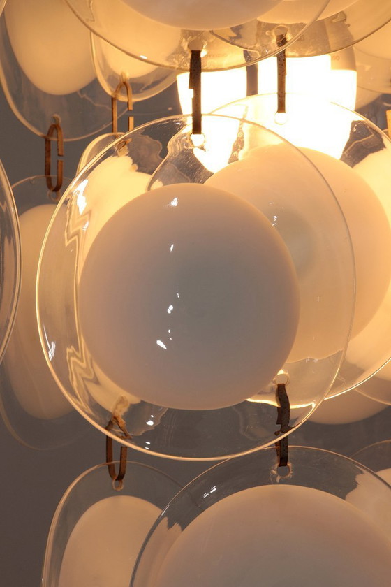 Image 1 of Lustre à disque en verre de Murano vénitien, style italien du milieu du XXe siècle, par Vistosi