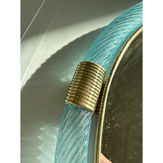 Image 1 of Élégant miroir vénitien bleu azur en verre de Murano, style Torciglione Torchon – Inspiré de Barovier