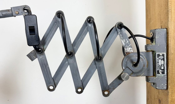 Image 1 of Grey Industrial Gooseneck Scissor Wall Lamp from Elektroinstala, 1960s