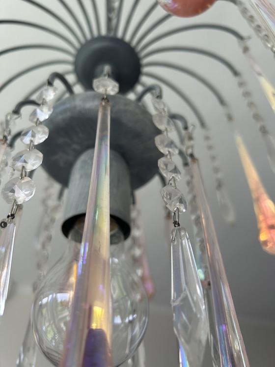 Image 1 of Lustre vintage orné de stalactites et de pampilles en verre, style Murano