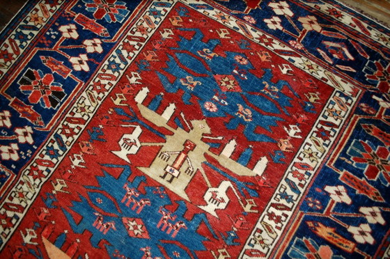 Image 1 of Handgemaakt antiek Kaukasisch Shirvan-tapijt 134 cm x 271 cm (4,4' x 8,9') jaren 1880 - 1B491