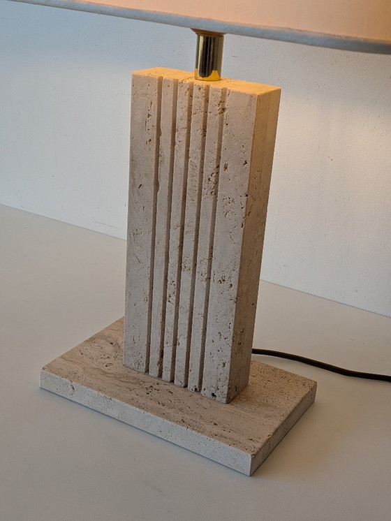 Image 1 of Lampe de table vintage en travertin et laiton de Belino (Belgique) | Années 1970