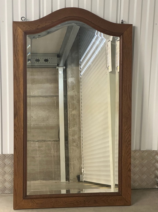 Großer antiker Spiegel aus gebogener Eiche, Facettenschliff – 138 × 83 cm