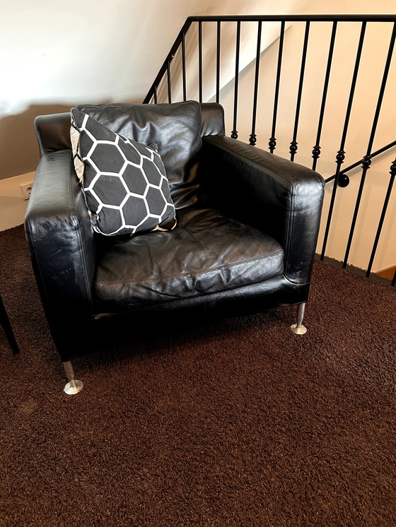 Image 1 of Harry B&amp;B Italia Duo Armchair Set - Pelle nera