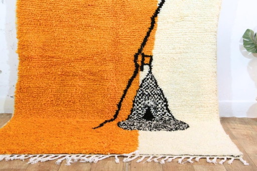 Tapis marocain artisanal orange décoré 200cmx300cm 