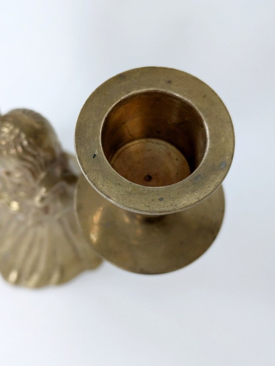 Image 1 of Midcentury Brass Candleholder, Winged Angel for 2 Candles, Christmas Brass Decor