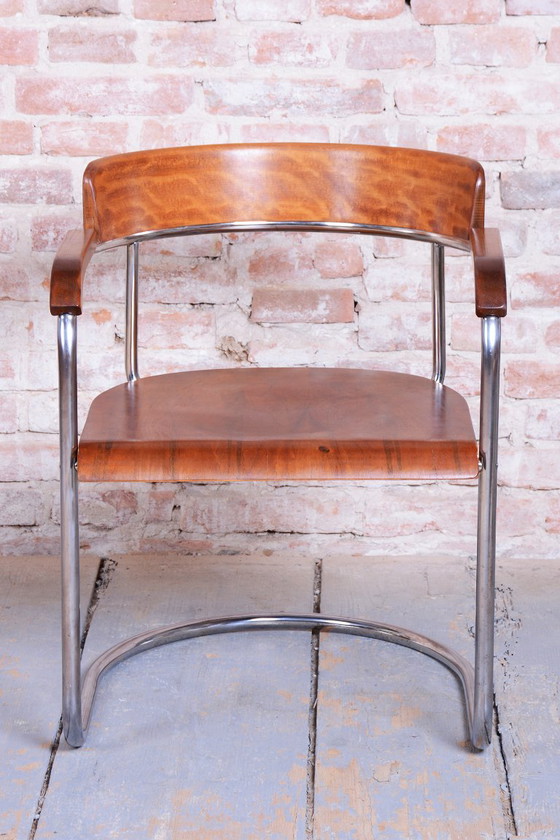 Restored Bauhaus Armchair, by H. Gottwald, Beech, Walnut, Chrome, Czech, 1930s – Hynek Gottwald, Wood (photo 12 of 12)