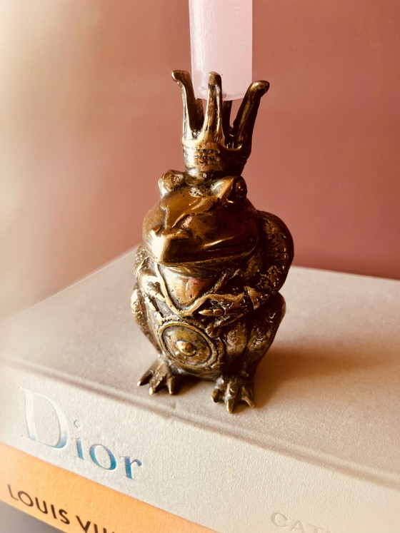 Image 1 of Bronze Frog Prince candlestick