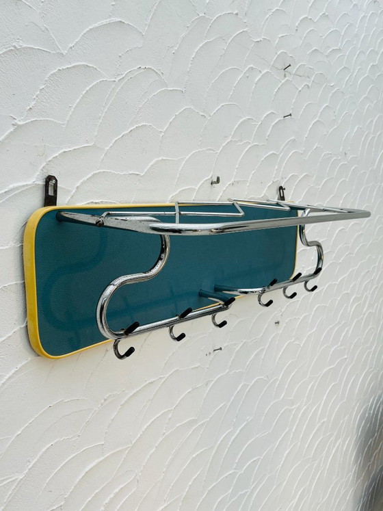 Image 1 of Appendiabiti da parete vintage blu e cromato
