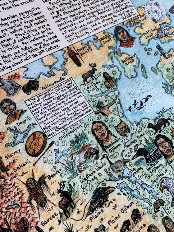 Image 1 of Kaart van de indianenstammen van Noord-Amerika, Midden-Amerika en het Caribisch gebied - Poster 70 x 100 cm