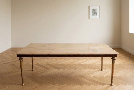 Image 1 of Rare Hollywood Regency Salon Set (1970s) – Large Coffee Table & 3 Nesting Tables – Intact Onyx