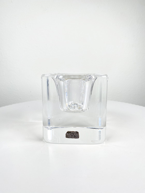 Image 1 of Vintage Kosta Boda Heldere Ijsblokjes Kaarshouder - Vintage Minimalistisch Scandinavisch Design Housewarming Gifts