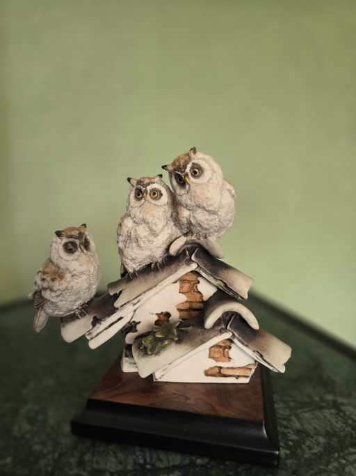 Giuseppe Armani Búhos en Tejado - Figura de Porcelana Vintage
