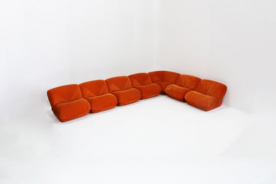 Image 1 of Divano modulare vintage Airborne 'Patate' in velluto a coste arancione, set da 7