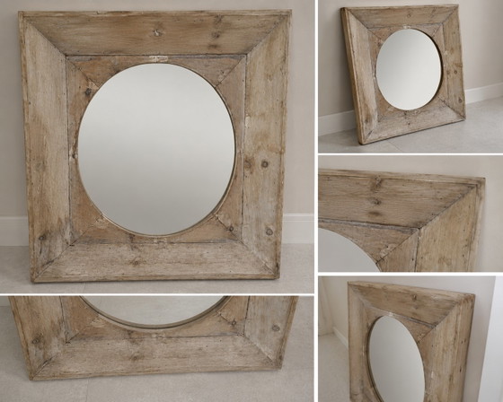Unieke rustieke lijst met ronde spiegel 60 x 65 – Wood, Glass (photo 3 of 6)