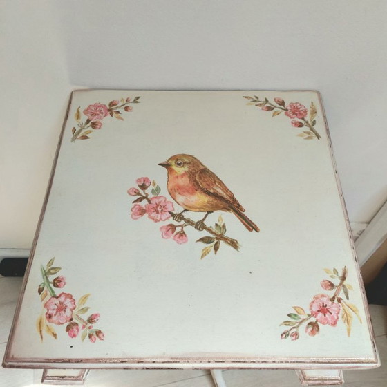 Image 1 of Hand Painted Robin Side Table in English Cottage Style