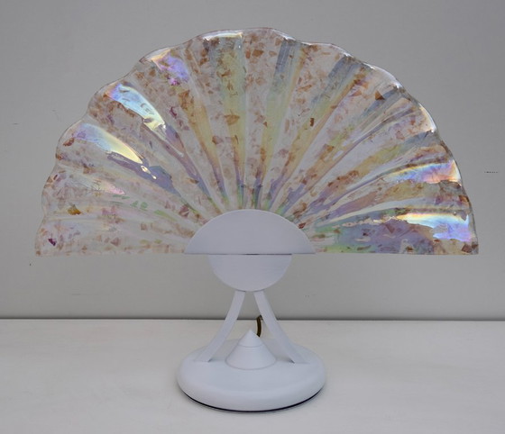 Image 1 of Paar postmoderne Italiaanse waaierlampen van geïriseerd Murano glas, jaren 1980