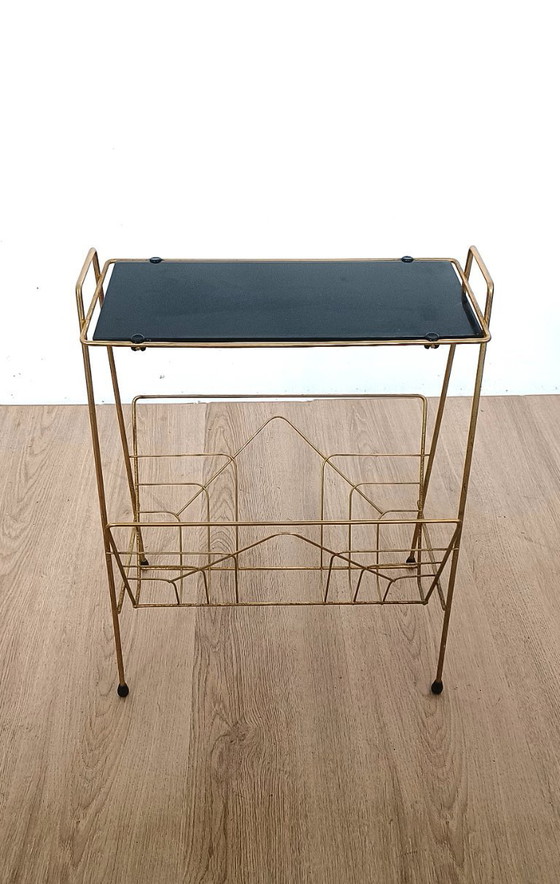 Image 1 of Fifties side table with magazine rack and glass top