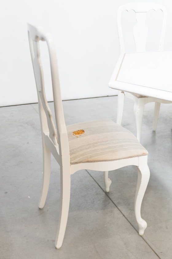 Image 1 of Table de salle à manger extensible Mario Sabot 1980S avec 5 chaises blanches laquées