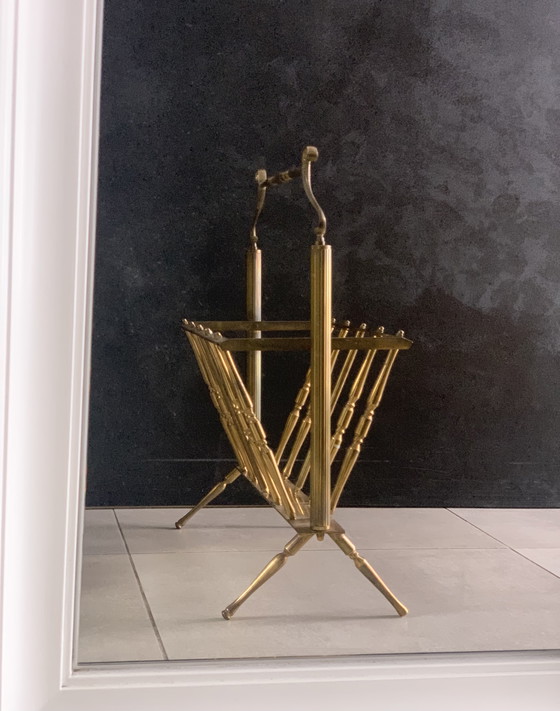 Image 1 of vintage brass magazine rack