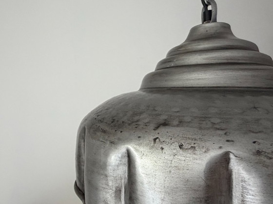 Vintage pendant lamp, metal, silver-grey (photo 5 of 10)