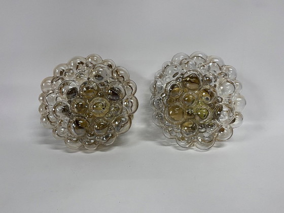 Image 1 of Set of 2 Mid - Century Helena Tynell ceiling light bubble amber glass