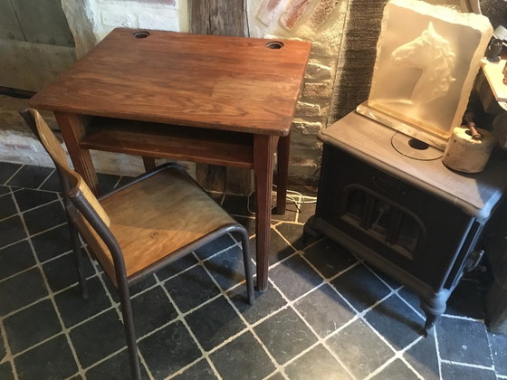 Escritorio de colegial y su silla – Madera, Metal, Vintage (photo 2 of 10)