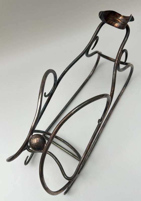 Image 1 of Portabottiglie/cestino per bottiglie di vino vintage a forma di slitta – metallo argentato – fatto a mano
