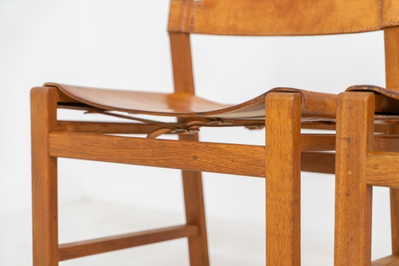 Image 1 of Oak & leather dining chairs (Denmark, 1960s).