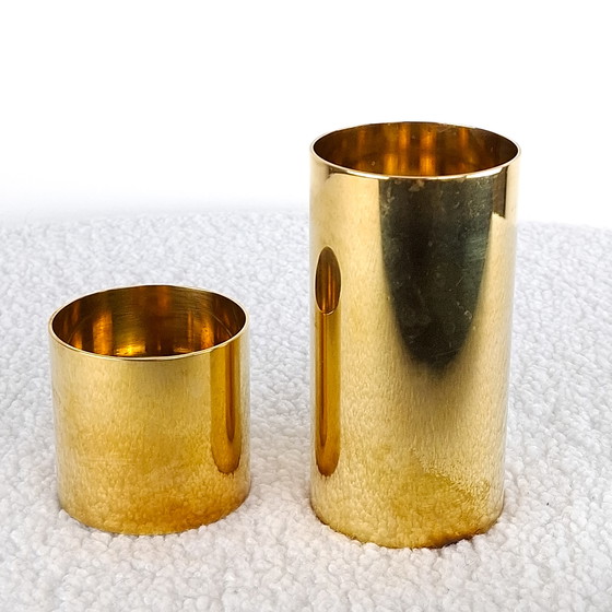 Image 1 of 2x vintage candlesticks brass mid century modern design