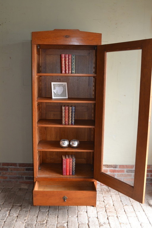 Antique oak wood Art Deco display case, bookcase.